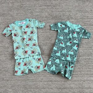 Mint Green Kids Short Pajama Sets with Sharks & Thor Cartoon Prints 4T